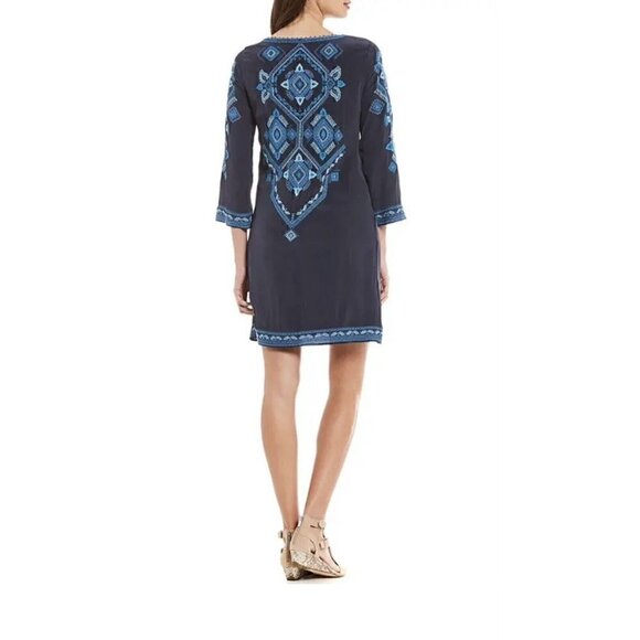 SIGRID Olsen Signature Womens Blue Combo Beaded Embroidered Dress Sz 6 - Picture 2 of 9